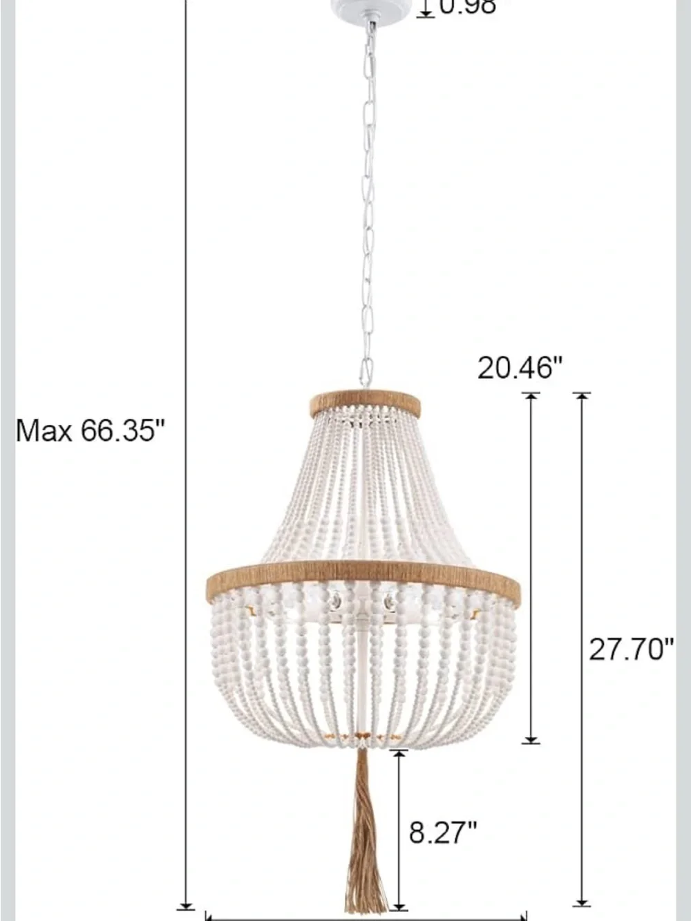 4 Lights Wood Beaded Farmhouse Chandelier with Tassels Bohemia Antique